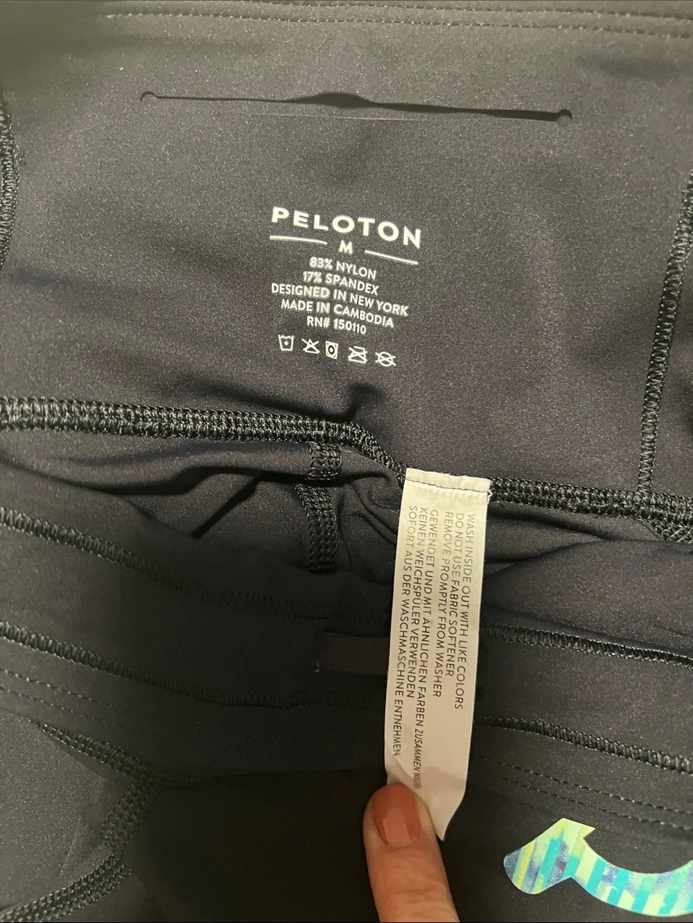 Peloton Black Leggings with Teal Logo Accent - Picture 2 of 4